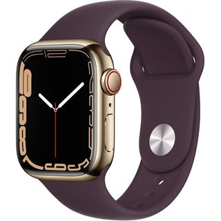 Apple Watch S7 Edelstahl 41mm Cellular Gold Sportarmband dunkelkirsch