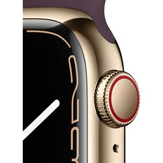 Apple Watch S7 Edelstahl 41mm Cellular Gold Sportarmband dunkelkirsch