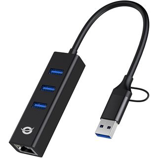 Conceptronic Adapter USB3.0-> RJ45,3xUSB3.0,TypC Ad 0.15m sw