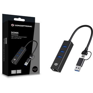 Conceptronic Adapter USB3.0-> RJ45,3xUSB3.0,TypC Ad 0.15m sw