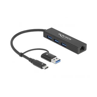 Delock 3 Port USB 3.2 Gen 1 Hub + Gigabit LAN