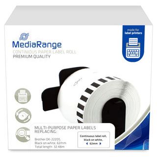 MediaRange Schriftband 62mm schwarz/weiß Brother DK-22205 30.48m