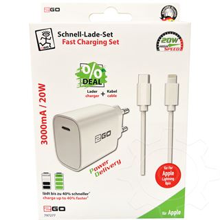 2GO Netz-Ladeset Power Delivery wei&szlig; Lightning 1x USB Type C