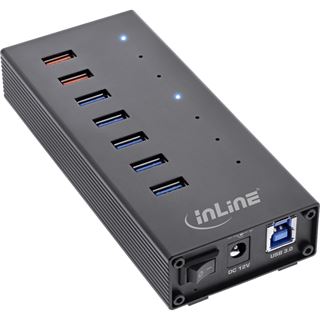 InLine USB 3.2 Gen.1 Hub, 7 Port, Aluminiumgehäuse, schwarz, mit