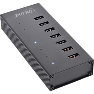 InLine USB 3.2 Gen.1 Hub, 7 Port, Aluminiumgehäuse, schwarz, mit