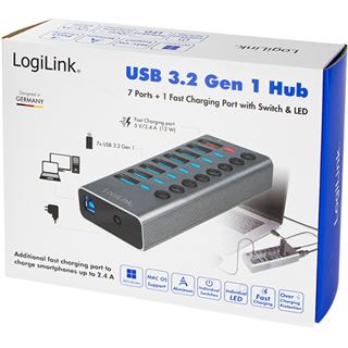 LogiLink USB 3.2 Gen 1 Hub, 7 Ports + 1x Schnell-Ladeport,