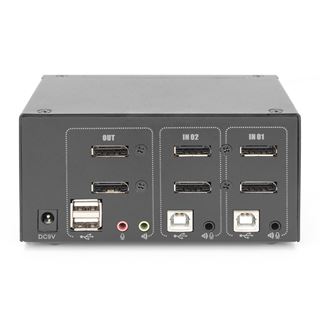 Digitus KVM Switch, 2-Port, 4K60Hz, 4xDP in,2xUSB-B,2xAudio