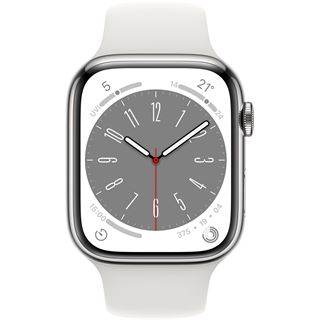 Apple Watch S8 Edelstahl GPS + Cellular Silver, Sportarmband White,