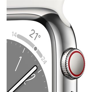 Apple Watch S8 Edelstahl GPS + Cellular Silver, Sportarmband White,