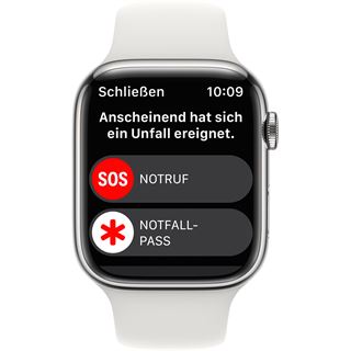 Apple Watch S8 Edelstahl GPS + Cellular Silver, Sportarmband White,