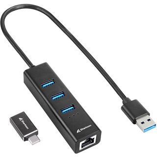 Sharkoon USB HUB 3X 3.2 +RJ45 ALU BLACK