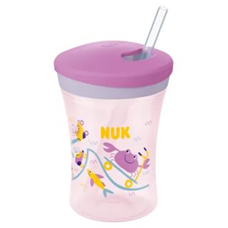 NUK Trinkbecher Action Cup 230ml rosa mit Trinkhalm ab 12M