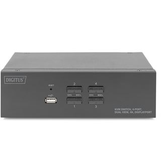 Digitus KVM Switch, 4-Port, Dual Display, 4K, DisplayPort