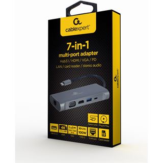 Gembird USB Typ-C 7-in-1 Kombi Adapter spacegrau