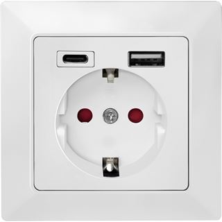 Logilink Unterputz-Steckdose, 1x CEE 7/3, 1x USB-A, 1x USB-C