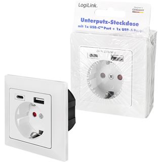 Logilink Unterputz-Steckdose, 1x CEE 7/3, 1x USB-A, 1x USB-C