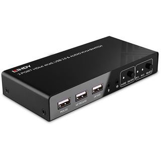 Lindy 2 Port KVM Switch HDMI 4K60, USB 2.0 & Audio
