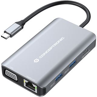 Conceptronic Dock USB-C->HDMI,VGA,GbE,3xUSB3.0,100WPD 0.25m