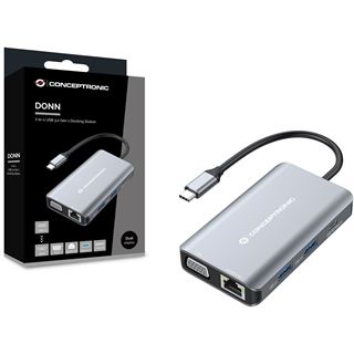 Conceptronic Dock USB-C->HDMI,VGA,GbE,3xUSB3.0,100WPD 0.25m