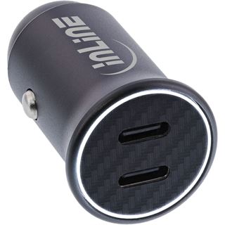 InLine USB KFZ Stromadapter Power Delivery, 2x USB Typ-C, schwarz