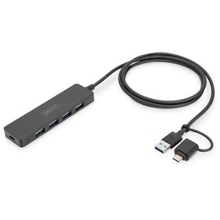 DIGITUS USB 3.0 Hub 4-Port Slimline with USB-C Adapter 5Gbps 1,2m