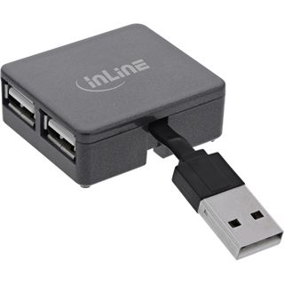 0.04m InLine USB 2.0 Hub, 4 Port, Quadrat, Kabel , Kunststoff