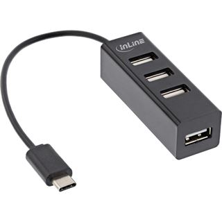 0.15m InLine USB 2.0 Hub, USB-C, 4 Port, schwarz, Kabel, schmale