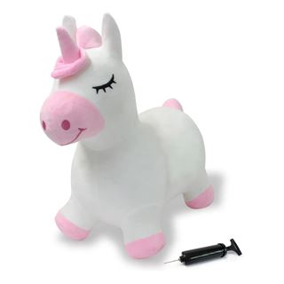 Jamara H&uuml;pftier Einhorn mit Pl&uuml;schbezug und Pumpe
