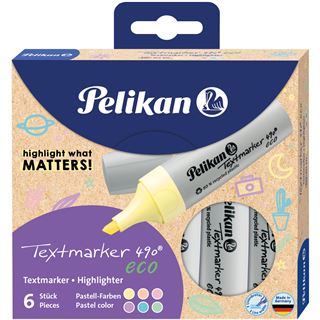 Pelikan Textmarker 490 eco Set aus 6 Pastell-Farben im Etui