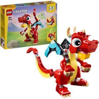 LEGO Creator 3in1 31145 Roter Drache Spielzeug mit Fisch und