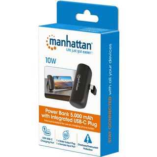 Manhattan Powerbank 5000 mAh mit integriertem USB-C-Stecker 10W zur