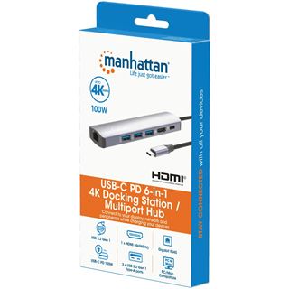 Manhattan 6-in-1 4K USB-C Dockingstation 1xHDMI 3xUSB 5 Gb/s