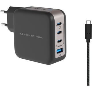 100 Watt Conceptronic Ladegerät 4Port 3xUSB-C,1xUSB-A 1.5m sw