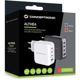 100 Watt Conceptronic Ladegerät 4Port 3xUSB-C,1xUSB-A 1.5m sw