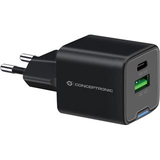 20 Watt Conceptronic Ladegerät 2Port 1xUSB-C,1xUSB-A 1.5m sw