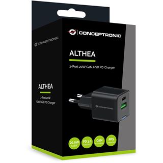 20 Watt Conceptronic Ladegerät 2Port 1xUSB-C,1xUSB-A 1.5m sw