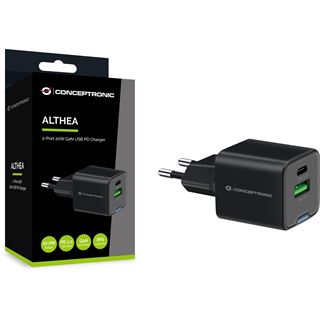 20 Watt Conceptronic Ladegerät 2Port 1xUSB-C,1xUSB-A 1.5m sw