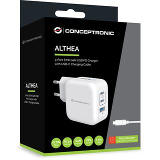 67 Watt Conceptronic Ladegerät 3Port 2xUSB-C,1xUSB-A 1.5m ws