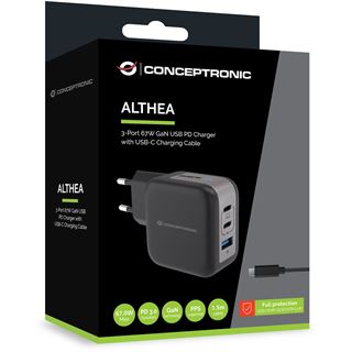 67 Watt Conceptronic Ladeger&auml;t 3Port 2xUSB-C,1xUSB-A 1.5m sw