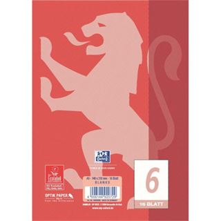 OXFORD Schulheft Lineatur 6 blanko DIN A5 ohne Rand, 16 Blatt