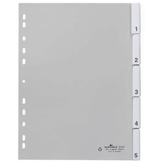 DURABLE Ordnerregister Vollformat 1-5 grau 5-teilig mit Wechseltaben,