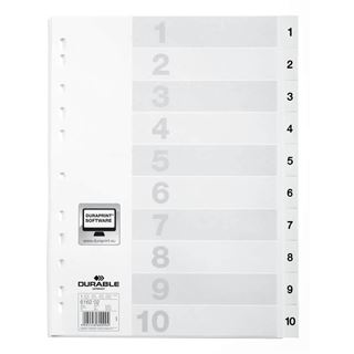 DURABLE Ordnerregister Vollformat 1-10 wei&szlig; 10-teilig, 1 Satz