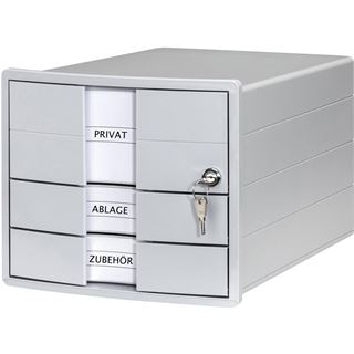 HAN Schubladenbox IMPULS mit Schloss lichtgrau 1018-11, DIN C4 mit 3