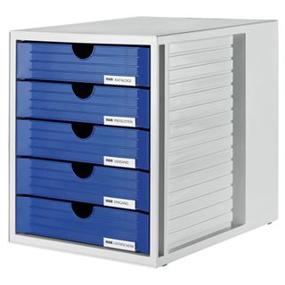 HAN Schubladenbox System-Box blau 1450-14, DIN C4 mit 5 Schubladen