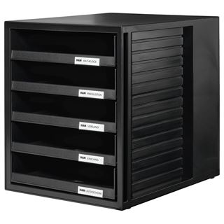 HAN Schubladenbox Schrank-Set schwarz 1401-13, DIN C4 mit 5 Schubladen