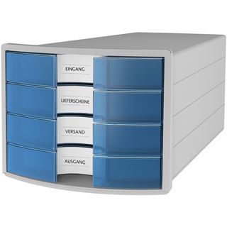 HAN Schubladenbox IMPULS blau-transparent 1012-64, DIN C4 mit 4