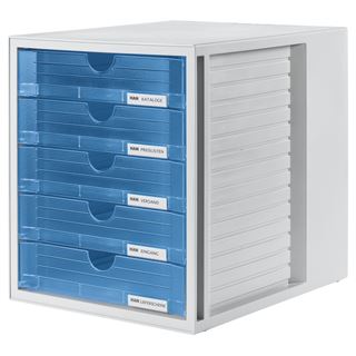 HAN Schubladenbox blau-transparent 1450-64, DIN A4 mit 5 Schubladen