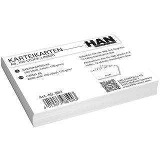 HAN 100 Karteikarten DIN A8 wei&szlig; liniert