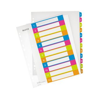 LEITZ Ordnerregister WOW Vollformat, &Uuml;berbreite 1-12 farbig