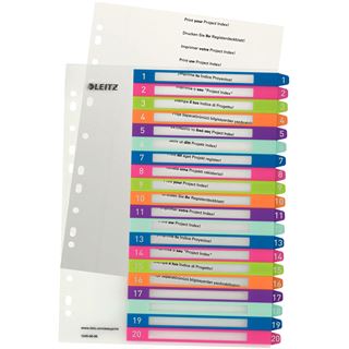 LEITZ Ordnerregister WOW Vollformat, &Uuml;berbreite 1-20 farbig